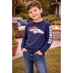 Long Sleeve Denver Broncos Boys Shirt Size 6/7 NFL Football Team Apparel